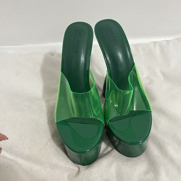 Cape Robbins Platforms High Heels Size 11 Green Slip On Plastic Avant Futuristic - Picture 3 of 7